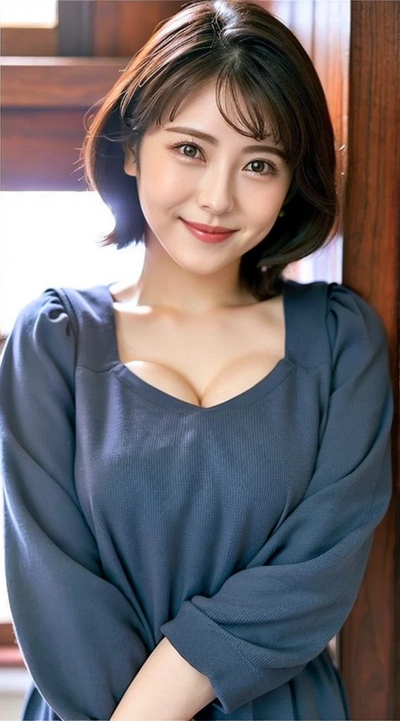 Busty Woman dressed like a , smile