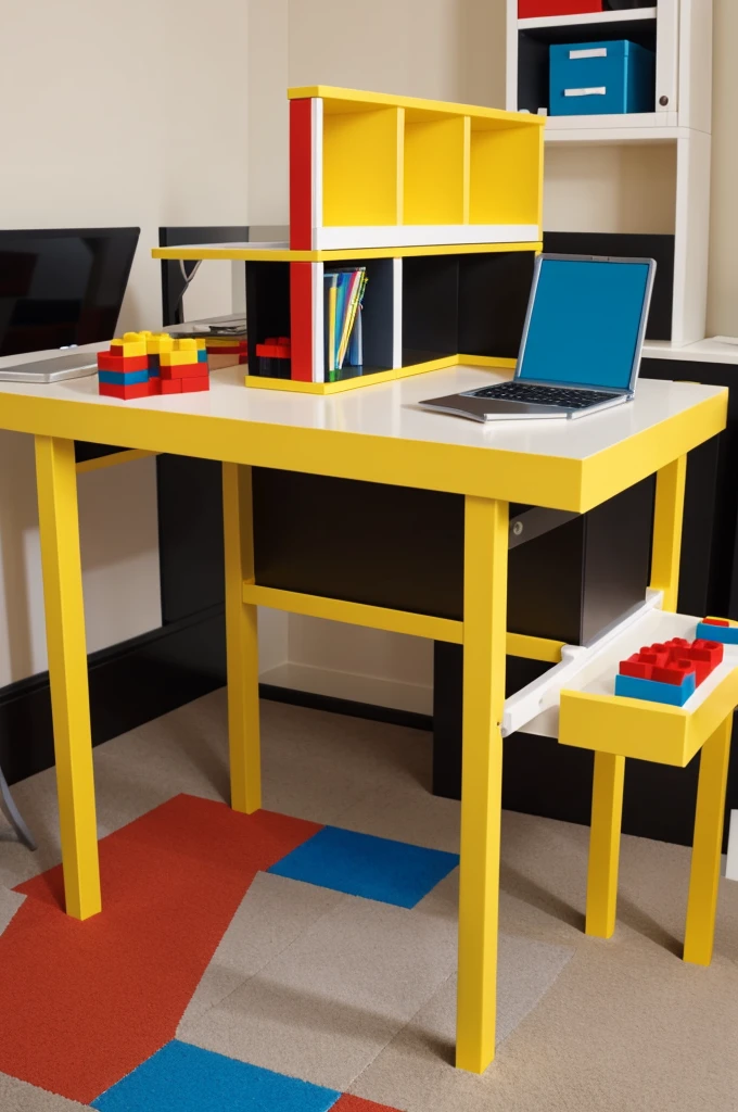 A desk made of lego pieces, allowing flexible and customized configuration