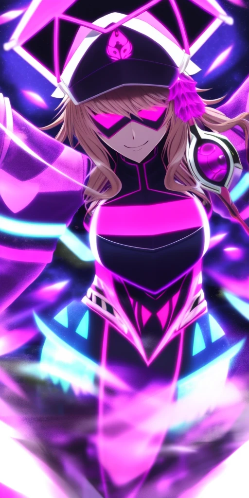 yukari yakumo
mob cap
tabard dancing Melbourne Shuffle harstyle wearing a LED purge masks with visible and neon rave gear