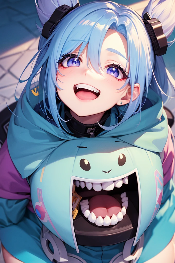 Make lol Jinx smiling looking up, loop, Mirrored,peripheral vision