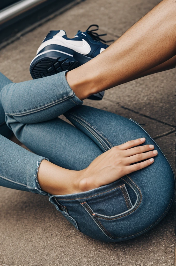 A Nike brand sports shoe with a jeans bottom