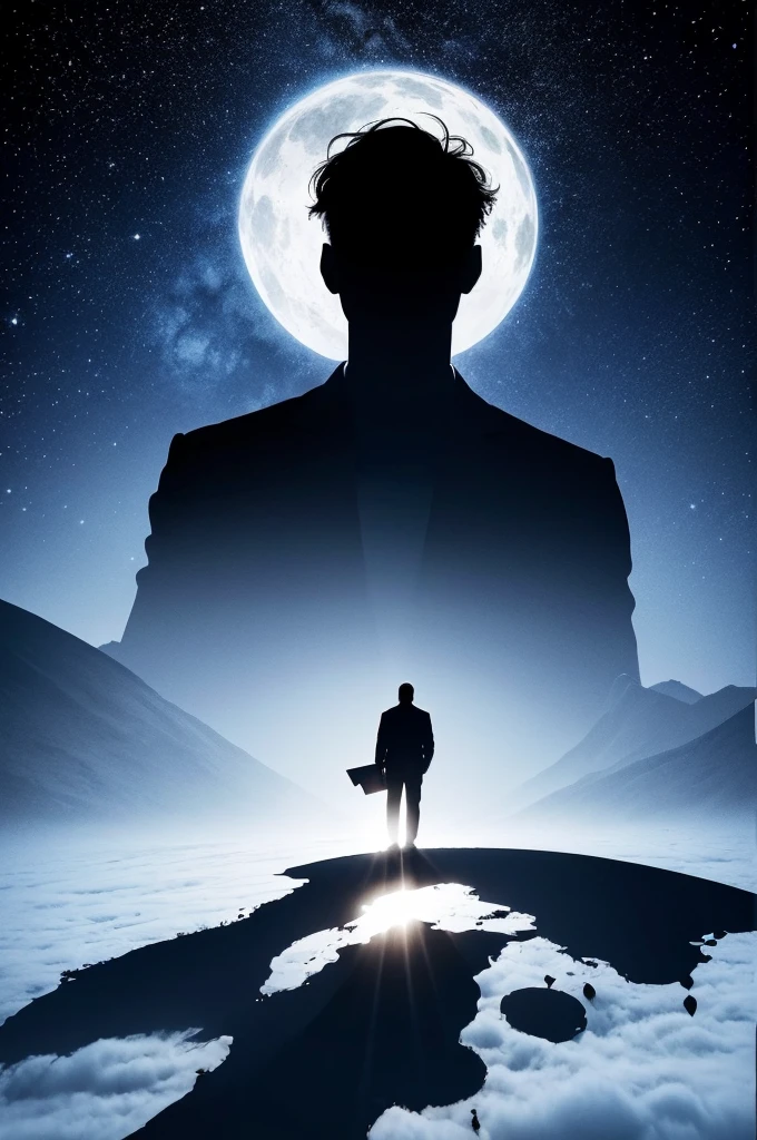 Create a logo where the main image is the silhouette of a man being honored by God