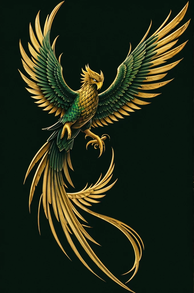 Dark green and gold phoenix