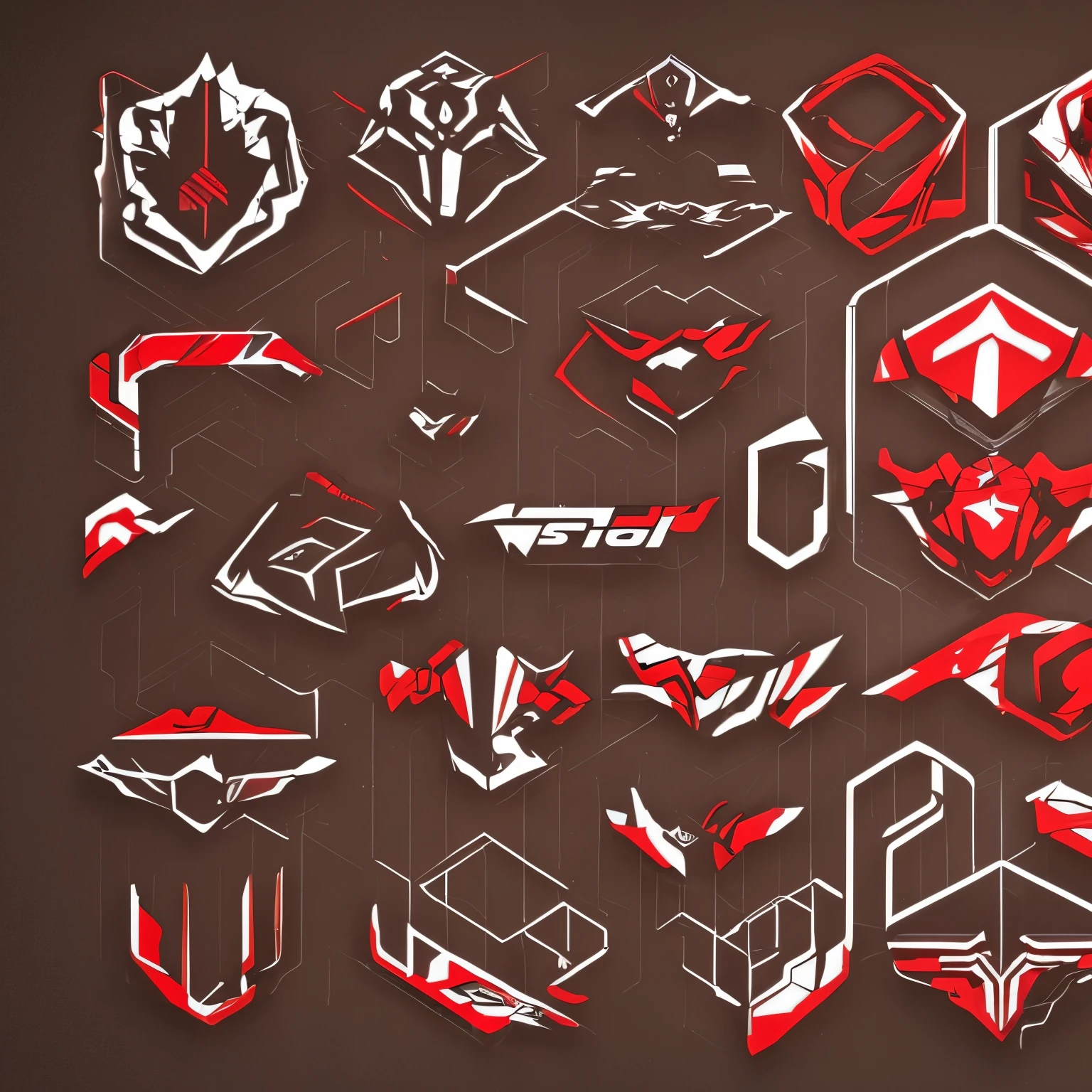 Make a sketch to create an esport logo with only a mask with a Cyberpunk theme, with red as the dominant color and a brown outline