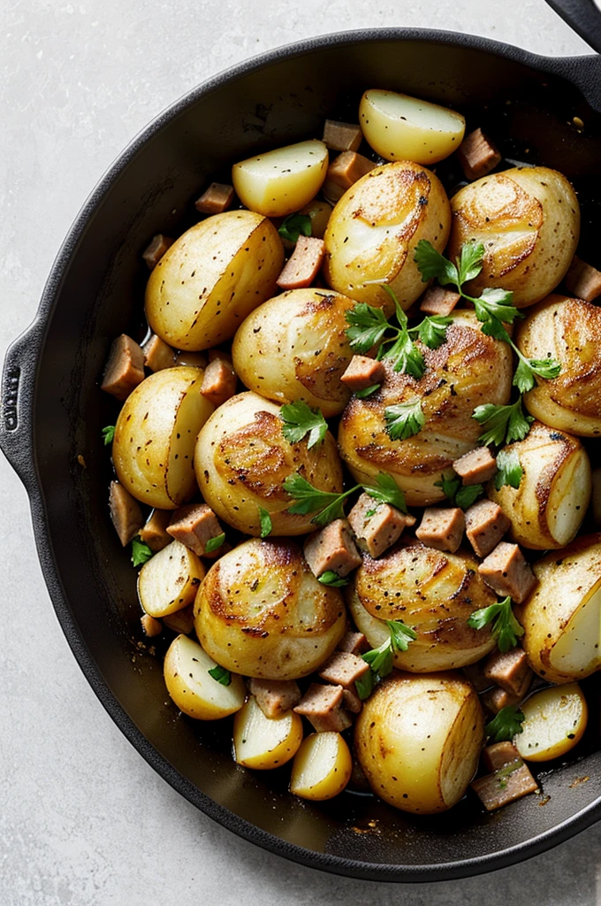Potatoes with chicken and meat 
