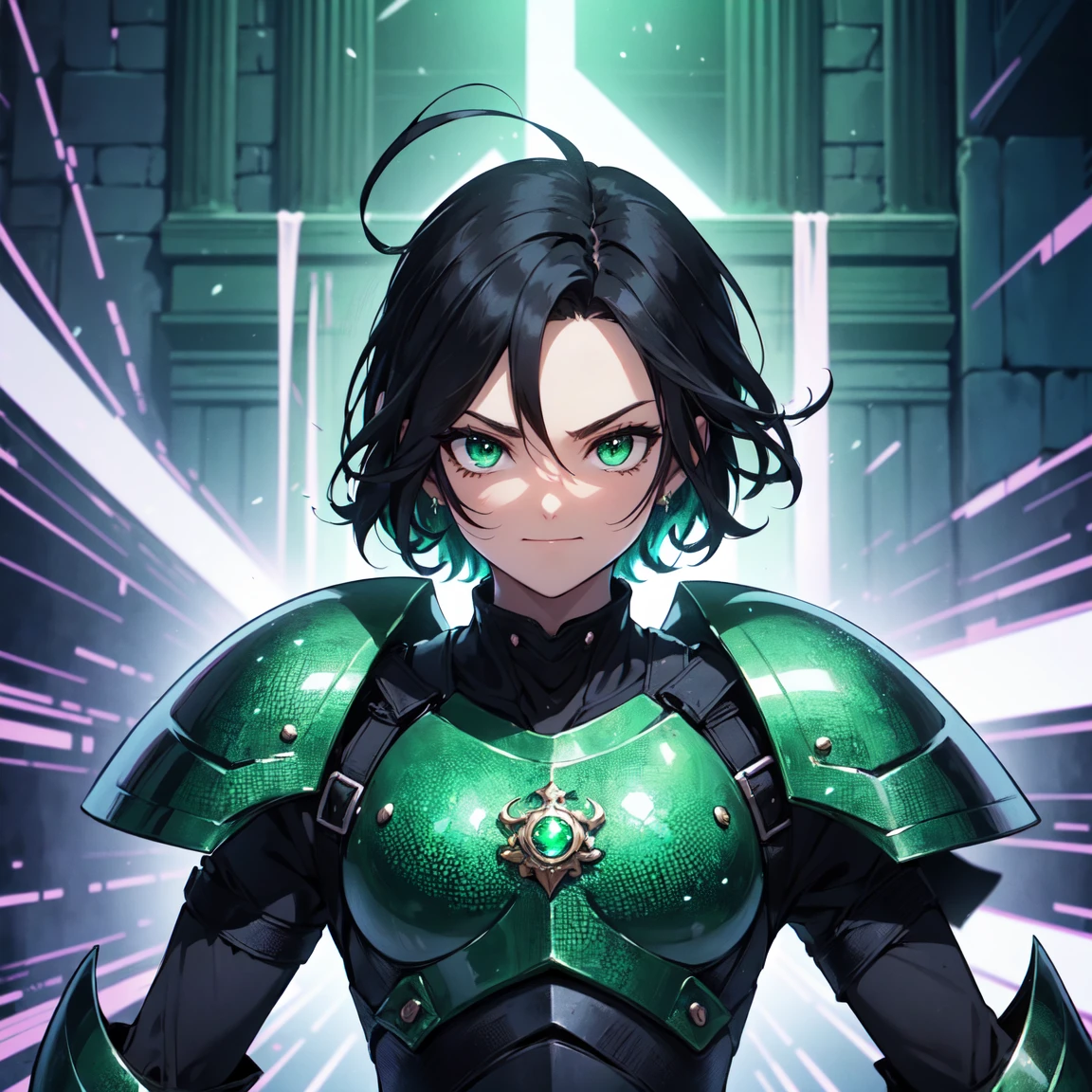 (non-binary:1.6),(flat chest:1.3) elf young adult, thief,(translucent skin:1.21),(blue skin:1.3), (fighting pose with dagger:1.4), see-through,transparent,short black hair, athletic build, (fantasy leather armor:1.4),vest, (tanktop:1.1), protective clothes, (green glow emanating from the center for their chest:1.6), shoulder armor, colored skin, short hair, gloves, belt, armor,chest armor,shameless (cave:1.0), (fantasy theme:1.3),mystical (best quality, ultra-detailed, best shadow), detailed background, (detailed face), (best illumination), intricate details, 8k,(subsurface scattering), EasyNegativeV2, easynegative