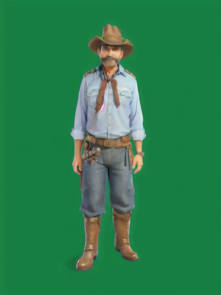 there is a man in a cowboy outfit and hat standing, dressed like a western sheriff, full length portrait of a forest ranger, full body with costume, 40s adventurer, inspired by Agustín Fernández, mexican cowboy, jean giraud style, full body standing Tom Selleck, full suit, full body photography, 🤠 using a 🖥