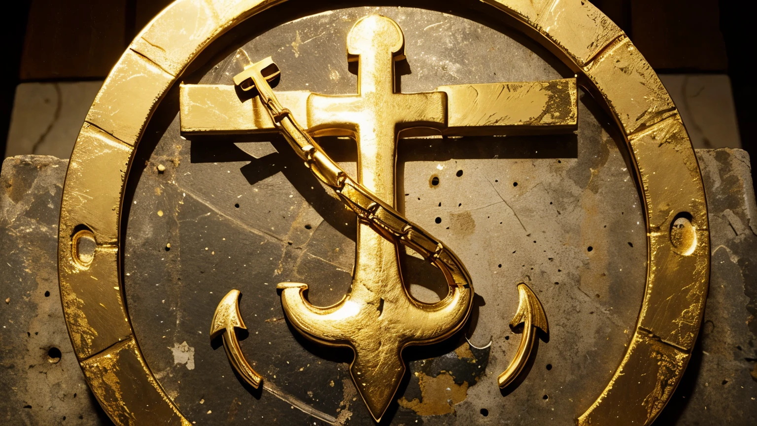 a golden anchor with a cross