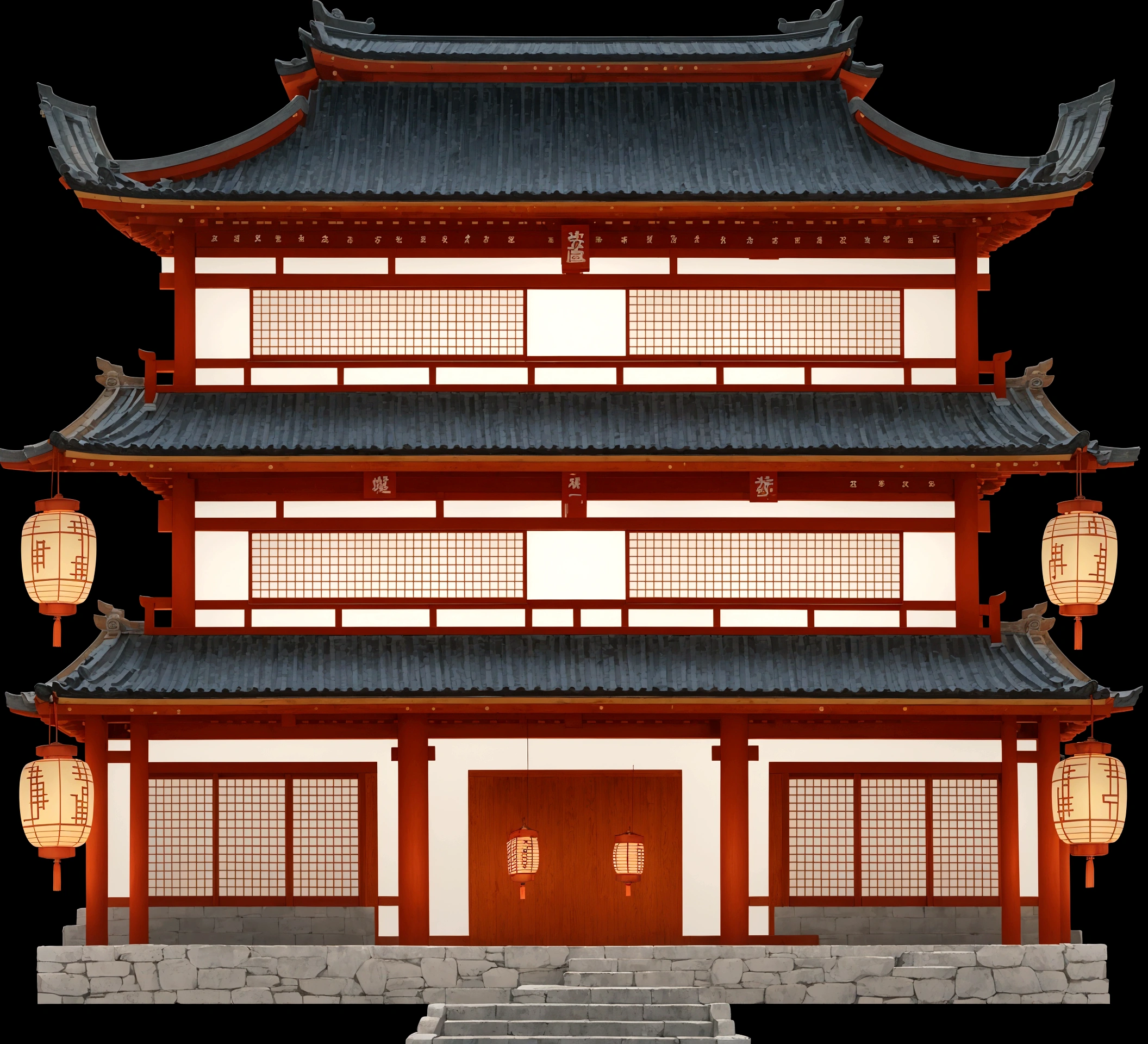 a close up of a building with lanterns on the top of it, ancient japanese architecture, digital painting of a pagoda, zen temple background, chinese building, japanese temple, european japanese buildings, japanese house, an extremely detailed building, japanese architecture, cyberpunk japanese temple, inspired by Tōshi Yoshida, temple background, japanese temples, background depicting a temple