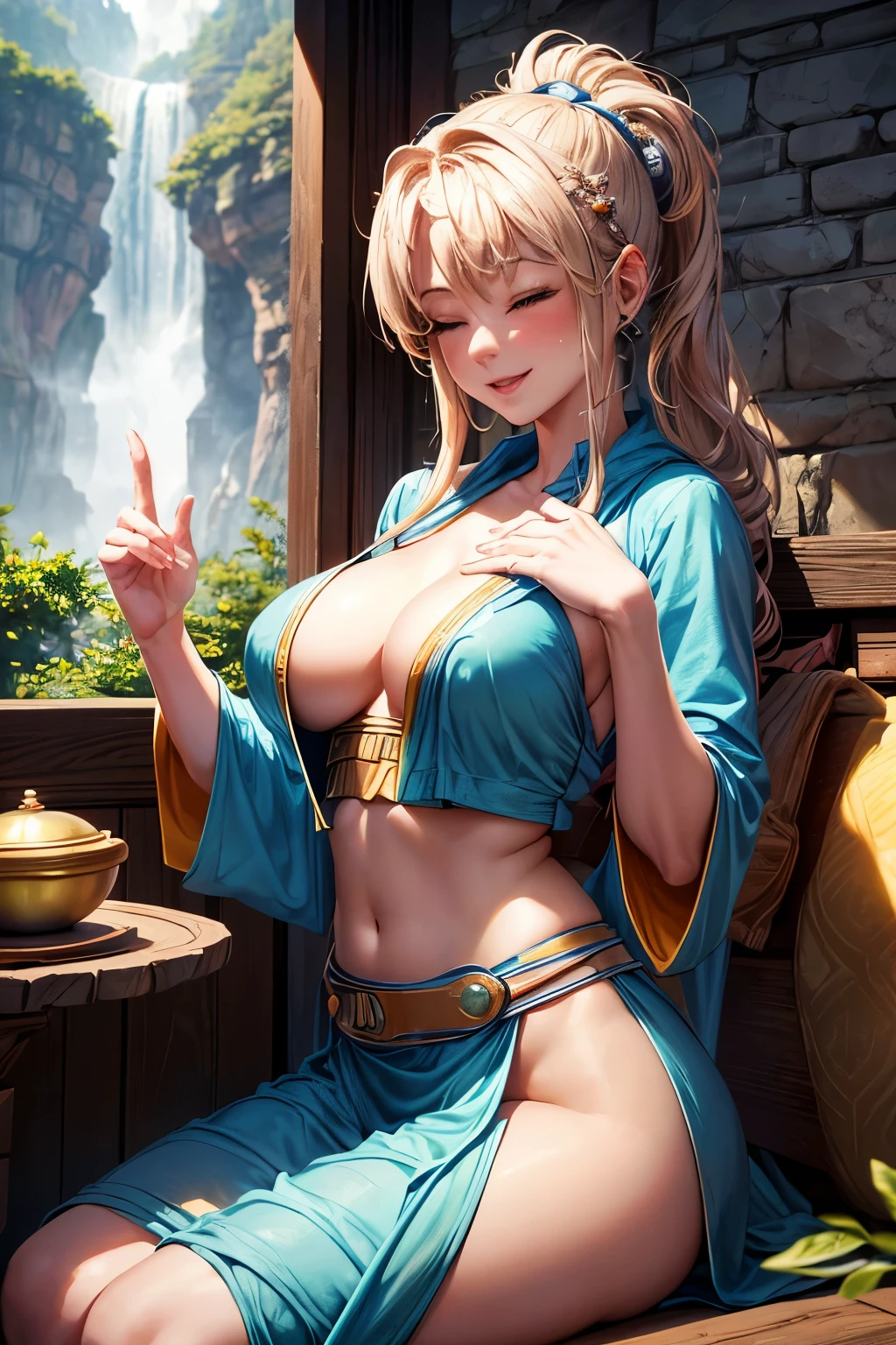 (Realistic), (8K hdr), (perfect image), (best photo ever), (masterpiece), my friend is an (alien female:1.2), (Jedi knight:1.2), she is sitting in a (boddhist temple), (meditating:1.1), she is wearing (traditional Jedi robes:1.1), (round breasts), (bubble butt), (wide hips:1.1), (slim waist:1.1), (thick thighs:1.1), (detailed face and eyes:1.2), smiling, eyes closed, peaceful, content, joyful, loves everyone and everything, the temple is in the mountains, the temple is surrounded by forest, trees are full of life, (detailed background), (prefect nails), (detailed hand and finger:1.2), (medium breasts:1.2), (busty), (deep cleavage:1.2), (labia outline:1.3), (hard teat:1.3).
