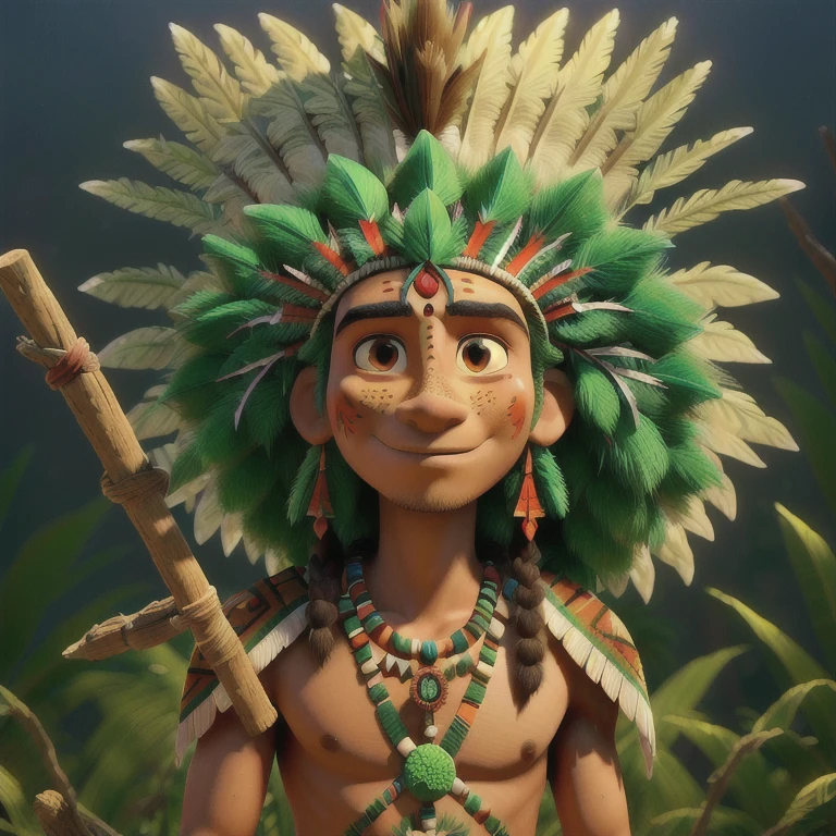 prickly man with a feather headdress and a stick in a jungle, Indian warrior, Aztec warrior, indigenous man, an Aztec warrior, Aztec warrior, Aztec warrior yaotl, mexican warrior, native american warrior, a native american warrior, ayahuasca shaman, native american, amazon warrior, mayan jaguar warrior, photo of an adult male warrior