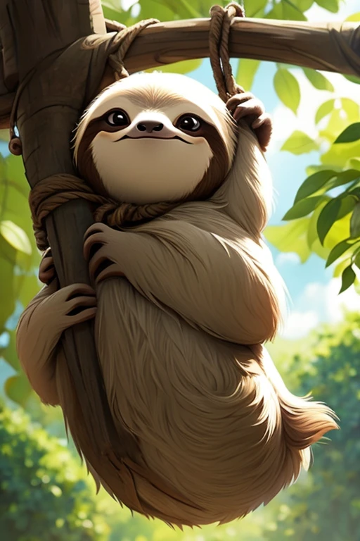 sloth hanging from a tree in cartoon