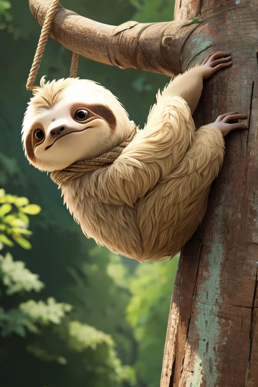 sloth hanging from a tree in cartoon