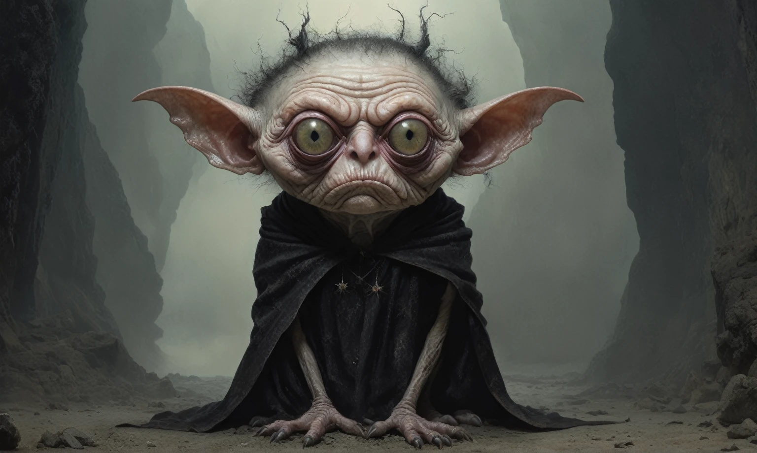 Full body length shot, famous artwork by (tom bagshaw:1.1), detailed expressive eyes, fantasy style, the grumpy lubwad is a tiny creature that prospers in intense heat, building its resiliforged lairs in the flanks of active volcanoes on planet ramsnuggle vi, here we get a good look at its dark ears and intricate eyes as it lays in ambush to prey on the grubby sneezlenook from the shadows of its yarbled hideout
RAW photo, realistic texture, extremely detailed, absurdres, sharp focus,  volumetric lighting, subsurface scattering
realistic skin, (natural skin:1), (skin details, skin texture:1.1), (skin pores:1), (skin imperfections:0.3), 
Mestichino,Light particles,marble leather ,ink photography ,RAW, NIKON Z9,ink photorealism,Mestichino,Light particles,marble leather ,ink photography , school of magic