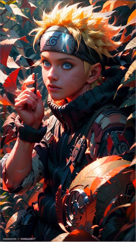 (best quality), (masterpiece), ultra-detailed, 1boy, uzumaki naruto, epic pose, action, particle effects, long sleeve, emphasis lines, movement lines, full body of naruto uzumaki, masterpiece, best quality, full detailed, 1boy, handsome, male, looking at viewer, naruto, Detailed blue eye,yellow hair, konoha realistic detail leaf headband, eye realistic, realistic eye brow, nose realistic, mouth realistic,skin realistic, face realistic, head realistic, body realistic, background art cinematic, backpack, big eye sharp, photorealistic, photoshoot, only three line in face, naruto uzumaki dress code. electricity , aura, in the forest bamboo