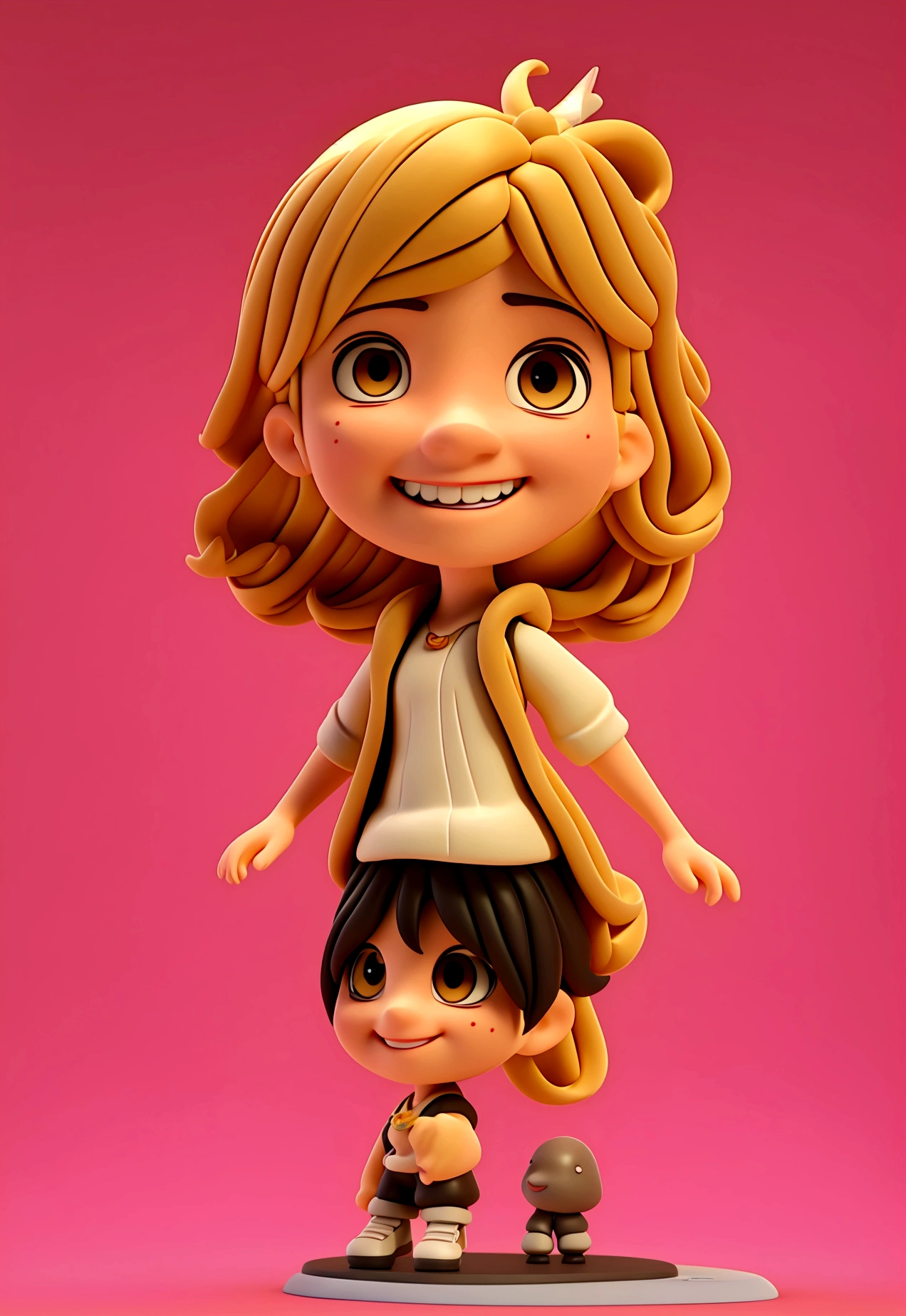 (work of art, best qualityer, 8K, sharp focus, Depth of field, better shadows, perfect lights, hdr, disney pixar skin texture, hyper detailed background, detailed faces, sorriso detalhado) 3d character couple, boy, 22 years old, tall black hair, no beard, black clothes and white sneakers, 19 years old with light brown and blonde hair wearing black clothes with white sneakers, together smiling, hugging, image background a modern house