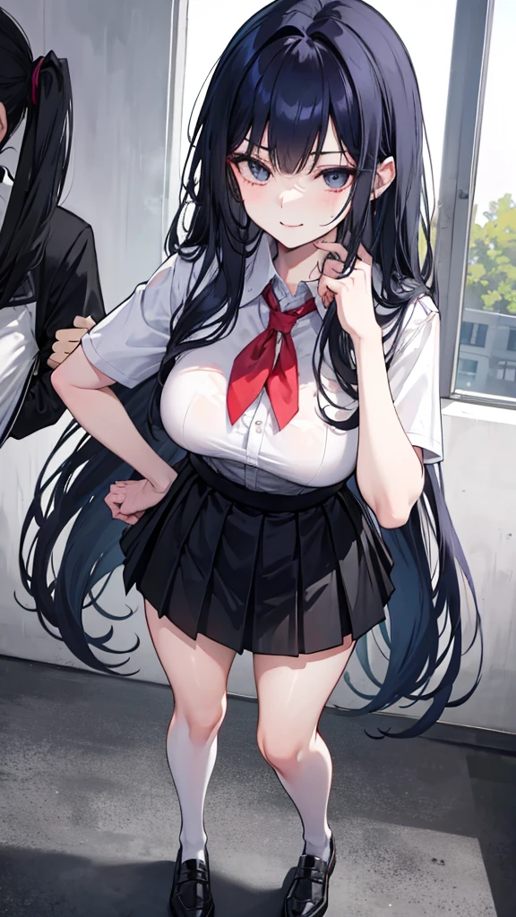 Lydia, a 6 foot tall female student with long black hair and a  with a very short skirt, pushes Tom, a nerd, to the ground in the school yard. with a malicious smile, stands over him while he is on the ground, looking at her panties. tall girl, Scholar, uniform, 6,0ft, sexy, bully, Sexy legs