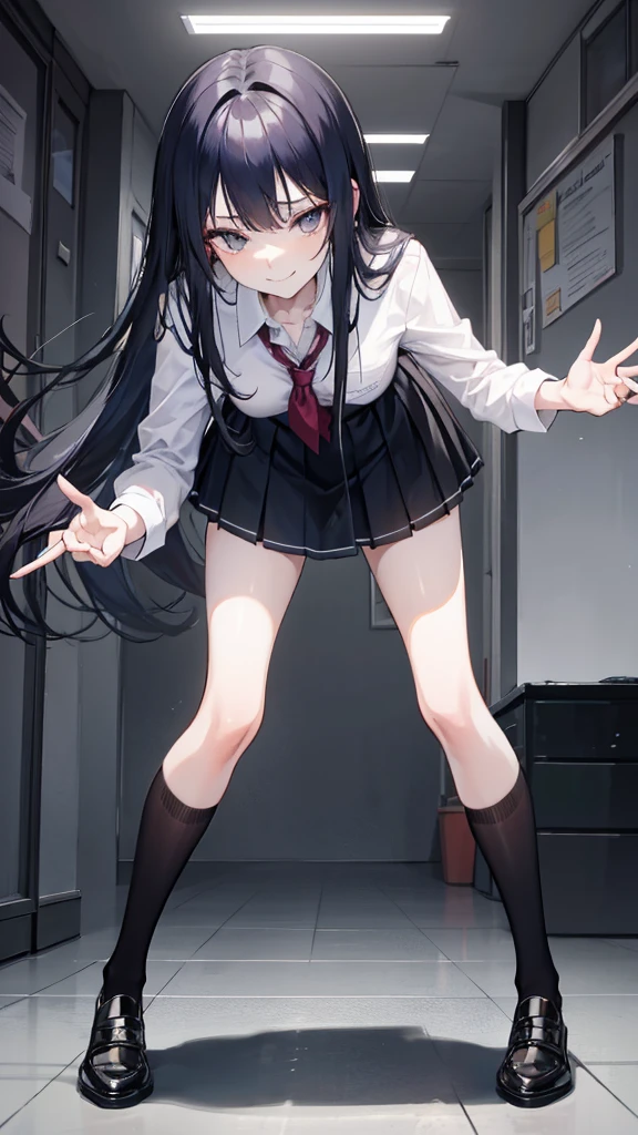 Lydia, a 6 foot tall female student with long black hair and a  with a very short skirt, pushes Tom, a nerd, to the ground in the school yard. with a malicious smile, stands over him while he is on the ground, looking at her panties. tall girl, Scholar, uniform, 6,0ft, sexy, bully, Sexy legs