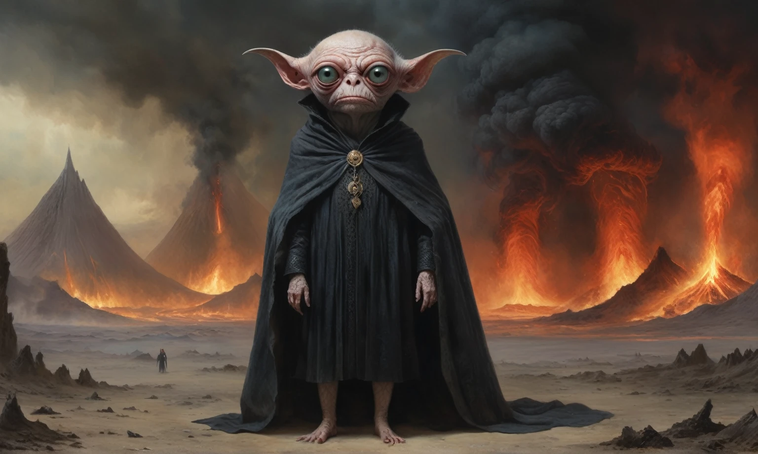 Full body length shot, famous artwork by (tom bagshaw:1.1), detailed expressive eyes, fantasy style, the grumpy lubwad is a tiny creature that prospers in intense heat, building its resiliforged lairs in the flanks of active volcanoes on planet ramsnuggle vi, here we get a good look at its dark ears and intricate eyes as it lays in ambush to prey on the grubby sneezlenook from the shadows of its yarbled hideout
RAW photo, realistic texture, extremely detailed, absurdres, sharp focus,  volumetric lighting, subsurface scattering
realistic skin, (natural skin:1), (skin details, skin texture:1.1), (skin pores:1), (skin imperfections:0.3), 
Mestichino,Light particles,marble leather ,ink photography ,RAW, NIKON Z9,ink photorealism,Mestichino,Light particles,marble leather ,ink photography , school of magic