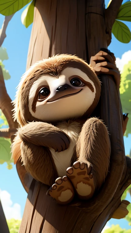 astonished sloth at the foot of a tree cartoon