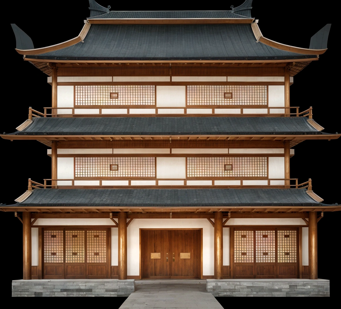 a cartoon illustration of a chinese building with a door and windows, an extremely detailed building, zen temple background, japanese temple, european japanese buildings, japanese house, ancient japanese architecture, digital painting of a pagoda, chinese building, temple background, japanese architecture, japanese temples, background depicting a temple, a temple, inspired by Tōshi Yoshida, temple