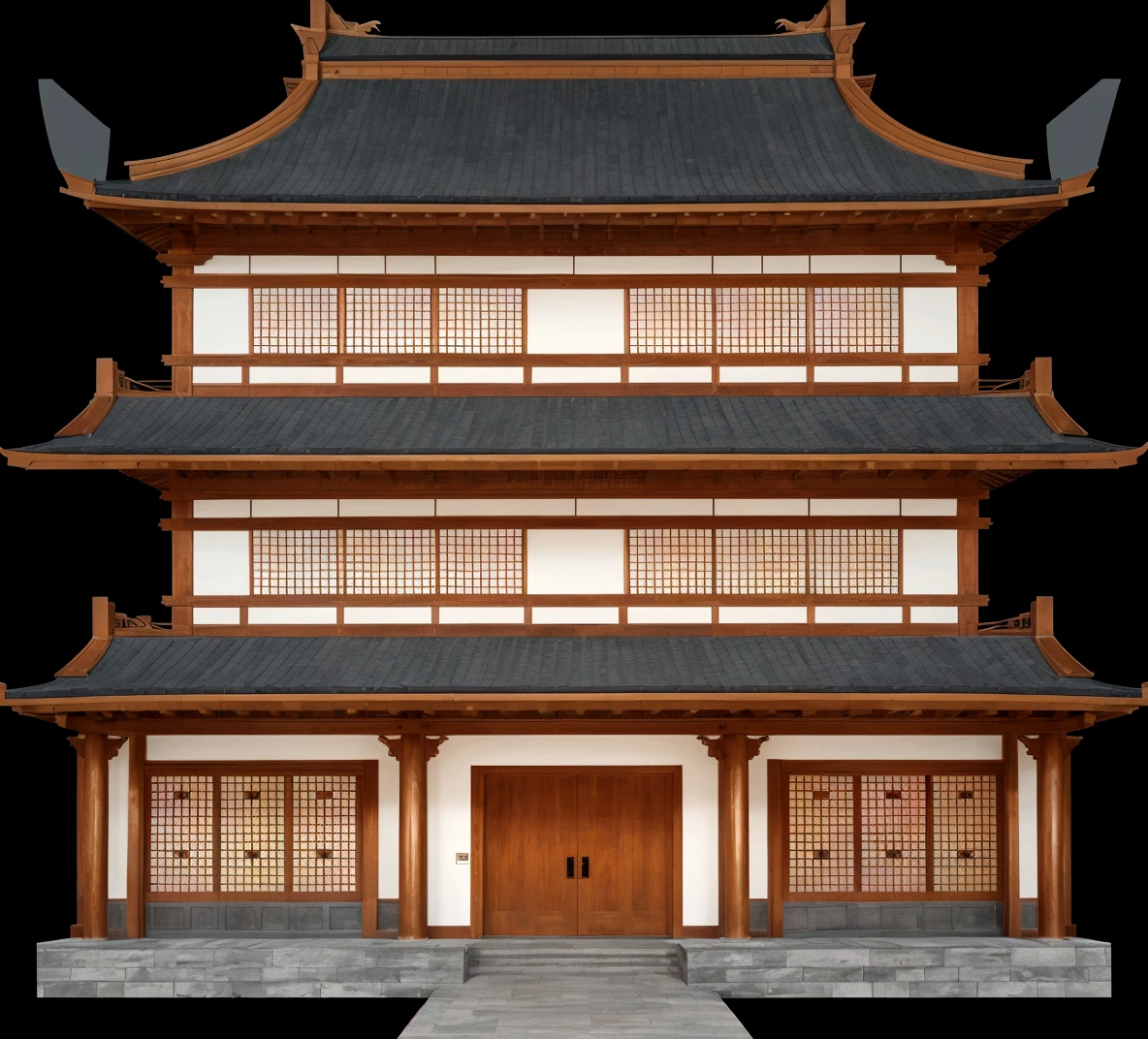 a cartoon illustration of a chinese building with a door and windows, an extremely detailed building, zen temple background, japanese temple, european japanese buildings, japanese house, ancient japanese architecture, digital painting of a pagoda, chinese building, temple background, japanese architecture, japanese temples, background depicting a temple, a temple, inspired by Tōshi Yoshida, temple