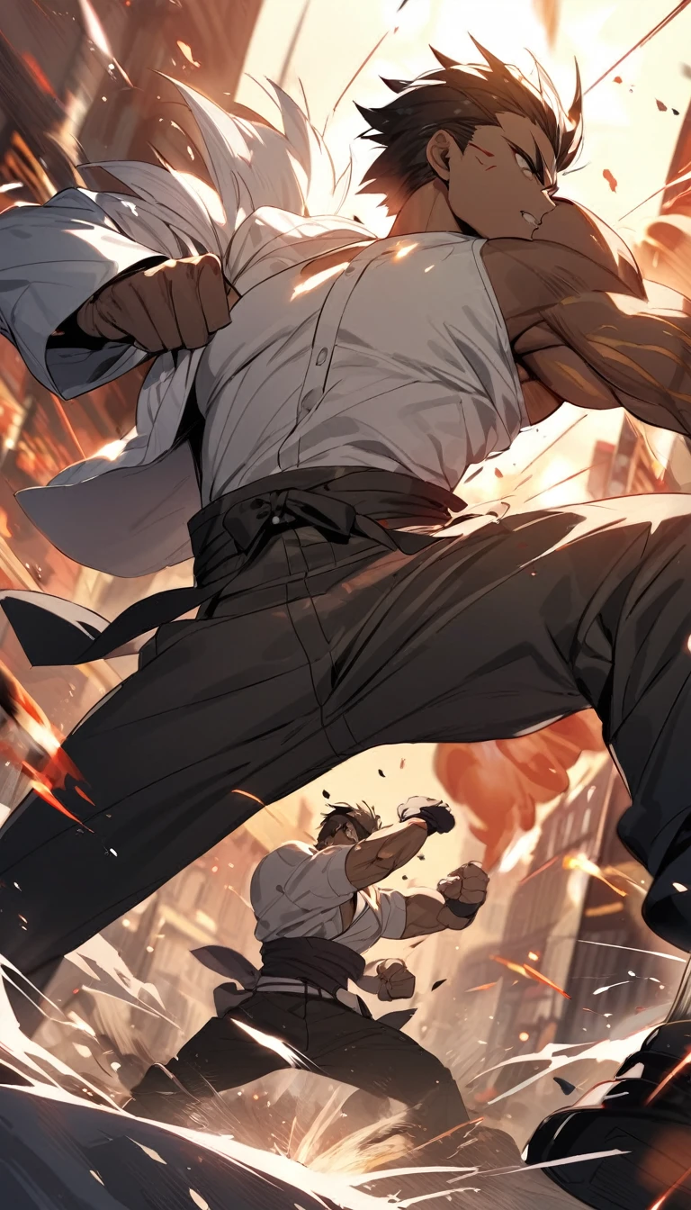 An epic martial art fight with a badass fist clash