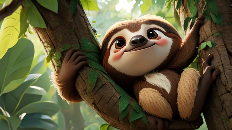 astonished sloth at the foot of a tree cartoon