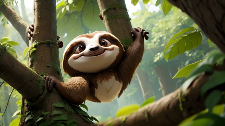 astonished sloth at the foot of a tree cartoon