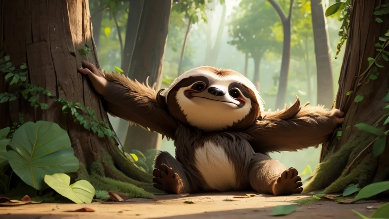 astonished sloth at the foot of a tree cartoon