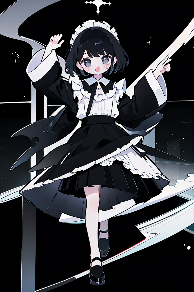 
masterpiece, Highest quality, High Resolution, One Girl, solo, whole body、Maid, black eye, Black Hair, Long sleeve、 Laughter, skirt,[[Healed finger]], [[[[multiple limbs]]]]