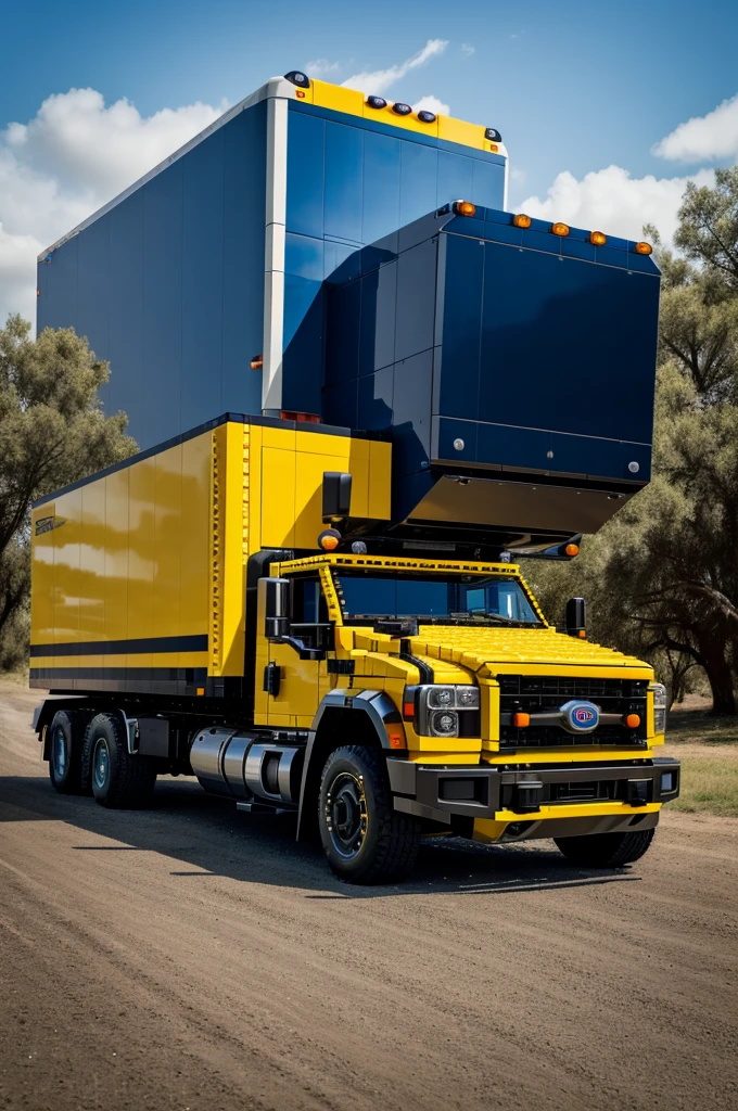 A photograph of the cybertruck., sin mascara, lego painting, wrap, looking to the camera, portrait, 8k hd, high quality