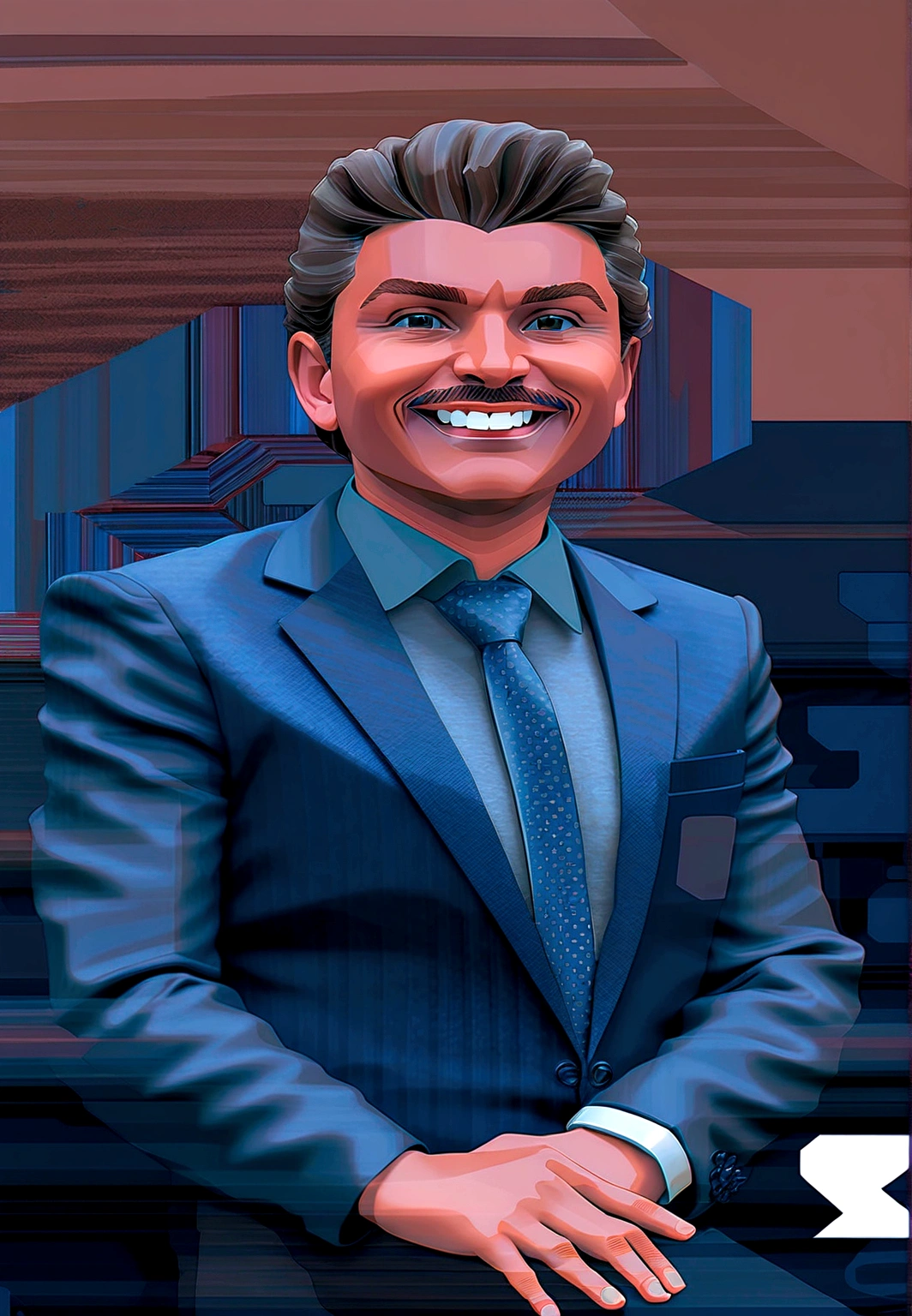 Cartoon character of a man in a suit, goatee and mustache, an animated character, stylized character, animation style rendering, 3d stylized, Arnold Maya rendering, Stylized 3D rendering, toon render screenshot, 3d character, 3d character, Stylized 3D rendering, 3D character rendering, cartoon character, Personagem de close up, character posing, (Pixar-style) (master part:1.2) (bokeh) (best qualityer) (skin detailed) (detailed texture) (8K) (Argilla) (cinematic lighting) (sharp focus, cartoon nature background.