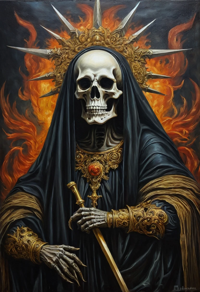 the death god, masterpiece, oil paint, barroco style paint, barroco, realismo
