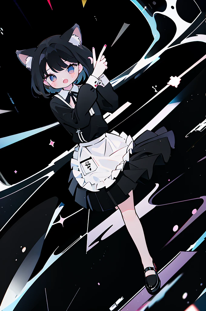 masterpiece, Highest quality, High Resolution, One Girl, solo, whole body、Maid,Cat ear、 black eye, Black Hair, Long sleeve、 Laughter, skirt,[[Healed finger]], [[[[multiple limbs]]]]