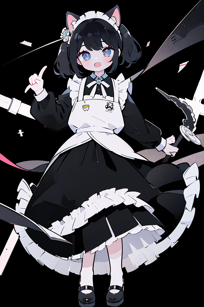 masterpiece, Highest quality, High Resolution, One Girl, solo, whole body、Maid,Cat ear、 black eye, Black Hair, Long sleeve、 Laughter, skirt,[[Healed finger]], [[[[multiple limbs]]]]