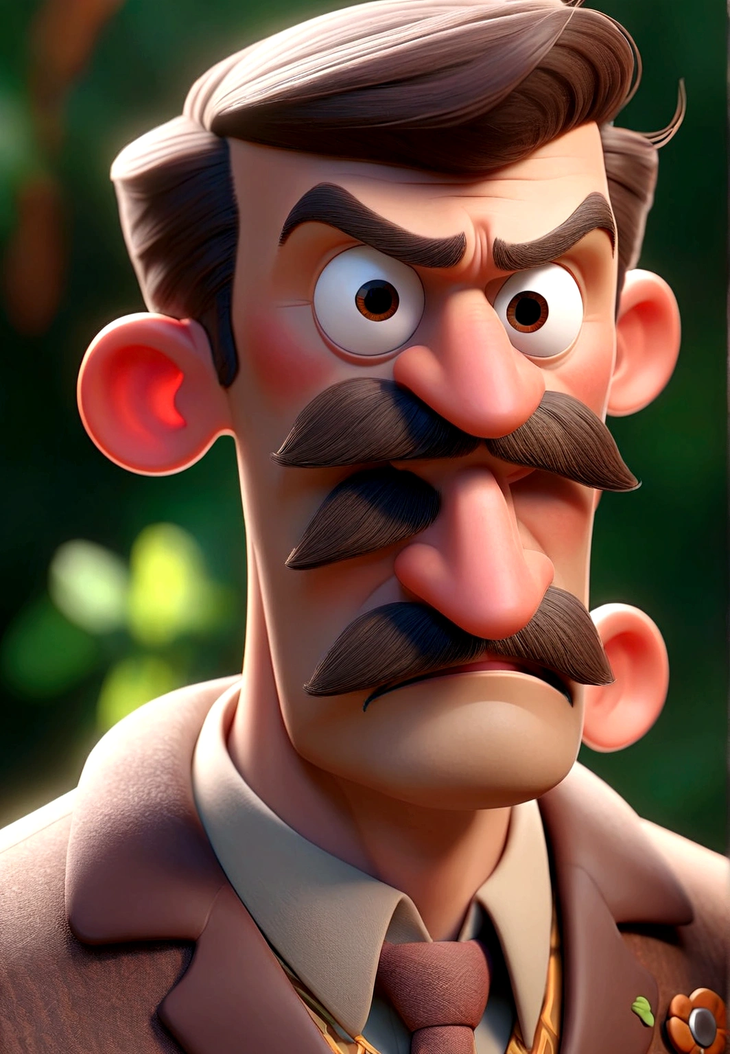Cartoon character of a man in a suit, goatee and mustache, an animated character, stylized character, animation style rendering, 3d stylized, Arnold Maya rendering, Stylized 3D rendering, toon render screenshot, 3d character, 3d character, Stylized 3D rendering, 3D character rendering, cartoon character, Personagem de close up, character posing, (Pixar-style) (master part:1.2) (bokeh) (best qualityer) (skin detailed) (detailed texture) (8K) (Argilla) (cinematic lighting) (sharp focus, cartoon nature background.