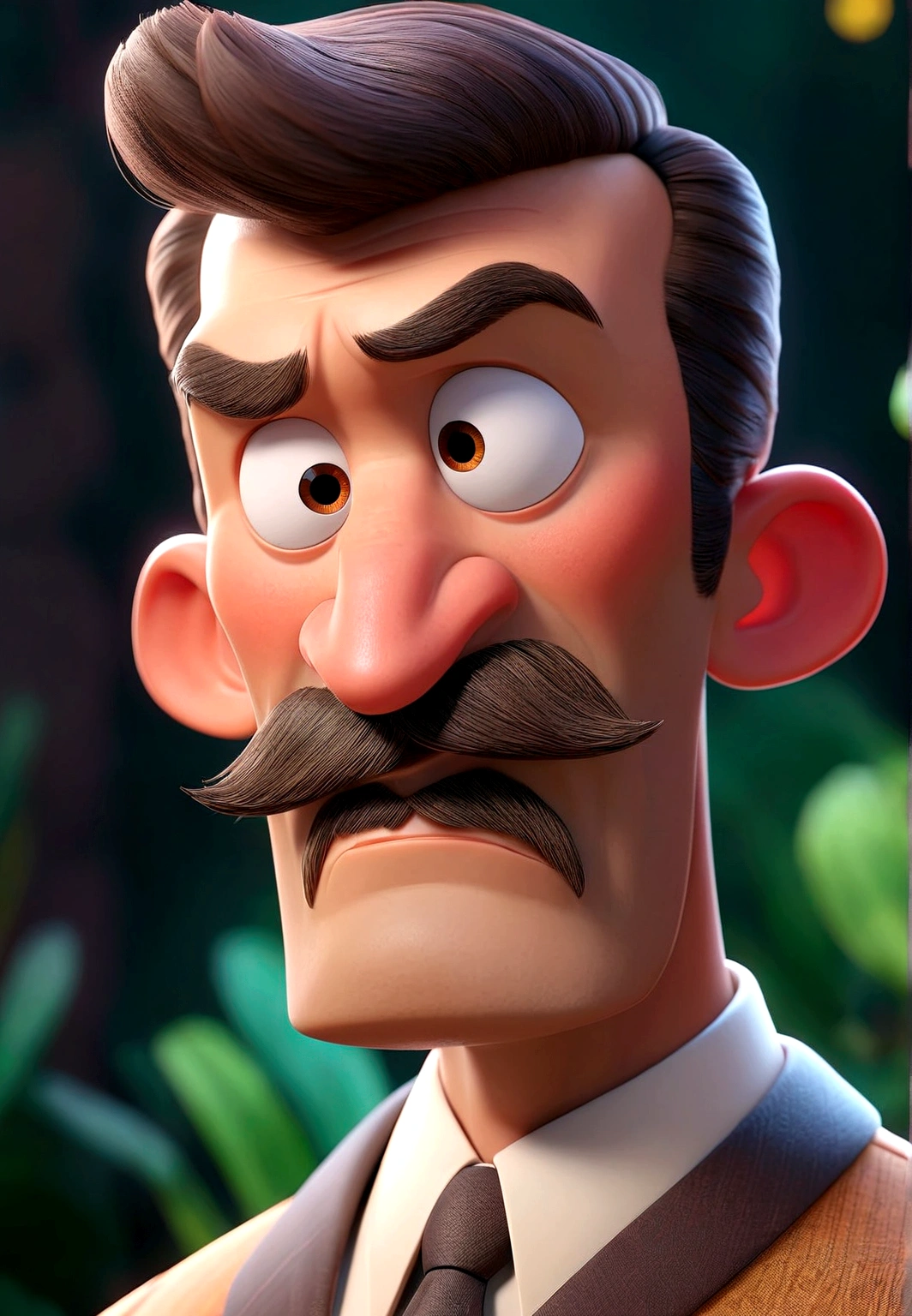 Cartoon character of a man in a suit, goatee and mustache, an animated character, stylized character, animation style rendering, 3d stylized, Arnold Maya rendering, Stylized 3D rendering, toon render screenshot, 3d character, 3d character, Stylized 3D rendering, 3D character rendering, cartoon character, Personagem de close up, character posing, (Pixar-style) (master part:1.2) (bokeh) (best qualityer) (skin detailed) (detailed texture) (8K) (Argilla) (cinematic lighting) (sharp focus, cartoon nature background.