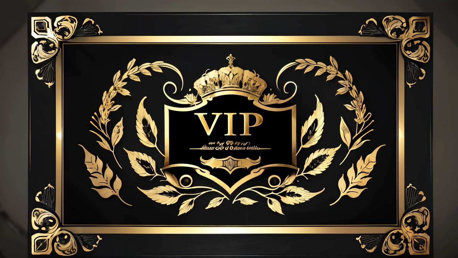 create an image for VIP office board, containing leaves and flowers in watermark at the bottom, High definition, background in dark gray and black colors. drawings must be in shades of gold, black and dark gray. beautiful ultra HD image, vector style, with tribal molding on the edges for frame matching lion.