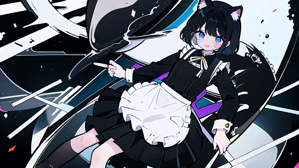 masterpiece, Highest quality, High Resolution, One Girl, solo,Maid,Cat ear、 black eye, Black Hair, Long sleeve、 Laughter, skirt,[[Healed finger]], [[[[multiple limbs]]]]