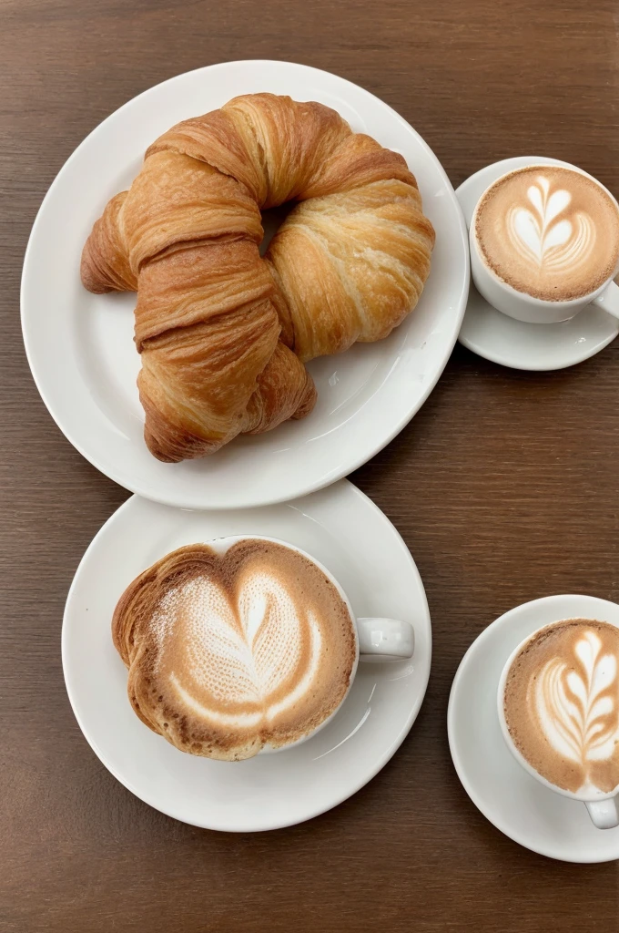 capuccino and croissant elegant snack for one person