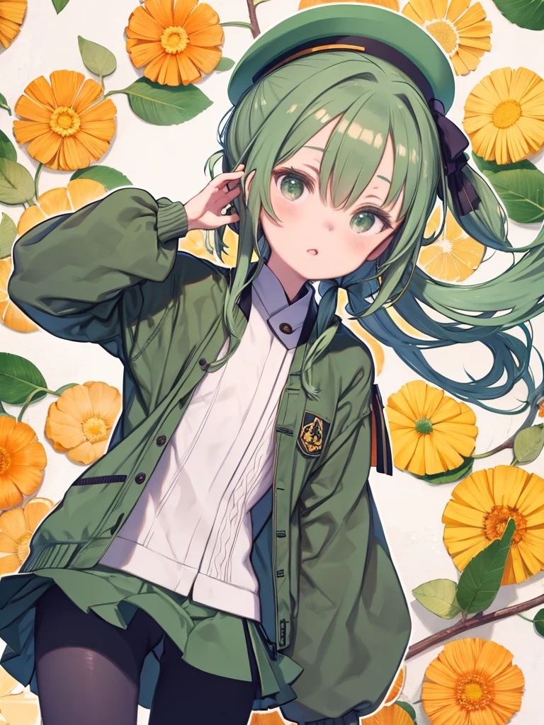 hayakawa tazuna、low ponytail、green headwear、green jacket、green skirt、pantyhose