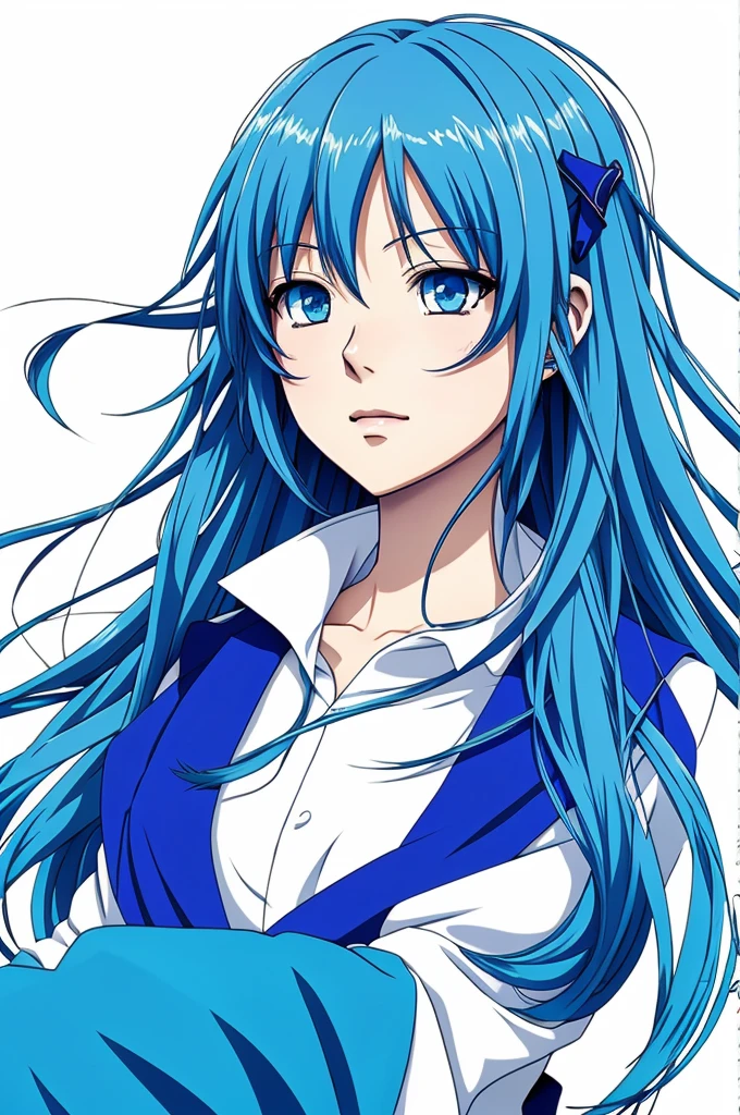 Generate an anime-type drawing for me in blue like the characters of intensely
