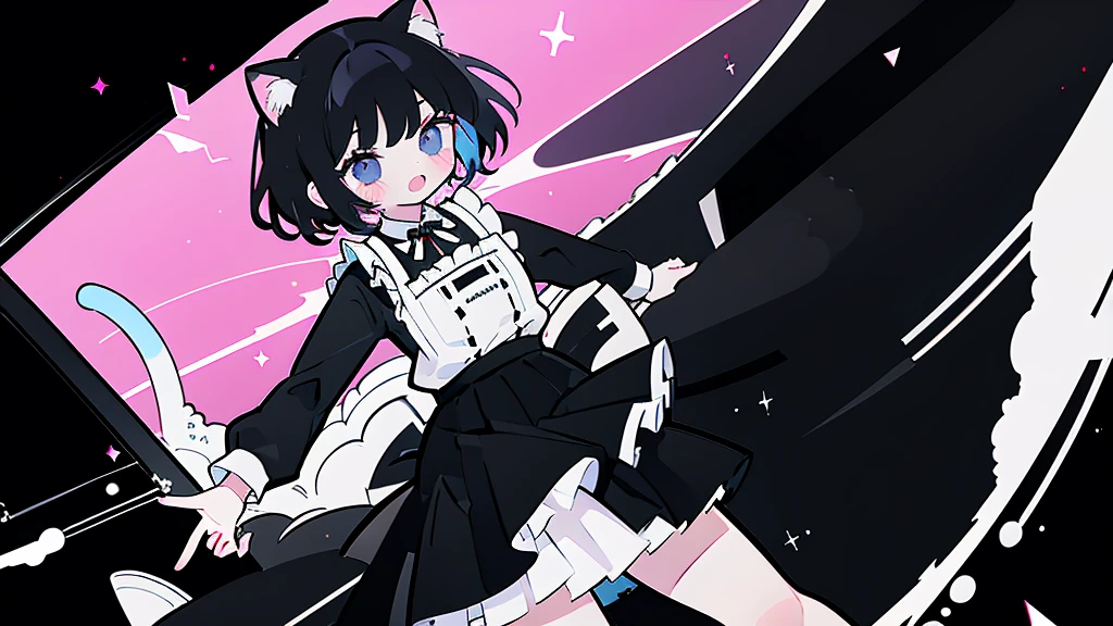 masterpiece, Highest quality, High Resolution, One Girl, solo,Maid,Cat ear、 black eye, Black Hair, Long sleeve、 Laughter, skirt,[[Healed finger]], [[[[multiple limbs]]]]