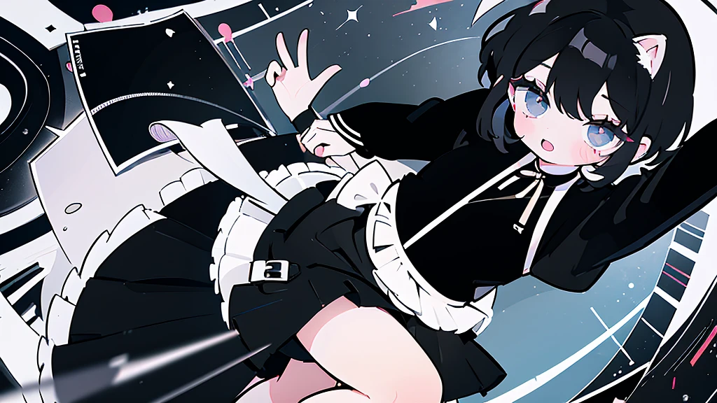 masterpiece, Highest quality, High Resolution, One Girl, solo,Maid,Cat ear、 black eye, Black Hair, Long sleeve、 Laughter, skirt,[[Healed finger]], [[[[multiple limbs]]]]