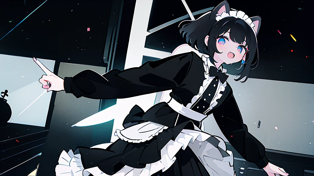 masterpiece, Highest quality, High Resolution, One Girl, solo,Maid,Cat ear、 black eye, Black Hair, Long sleeve、 Laughter, skirt,[[Healed finger]], [[[[multiple limbs]]]]