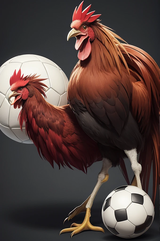 Create a logo with a crazy rooster, tornado and a soccer ball 