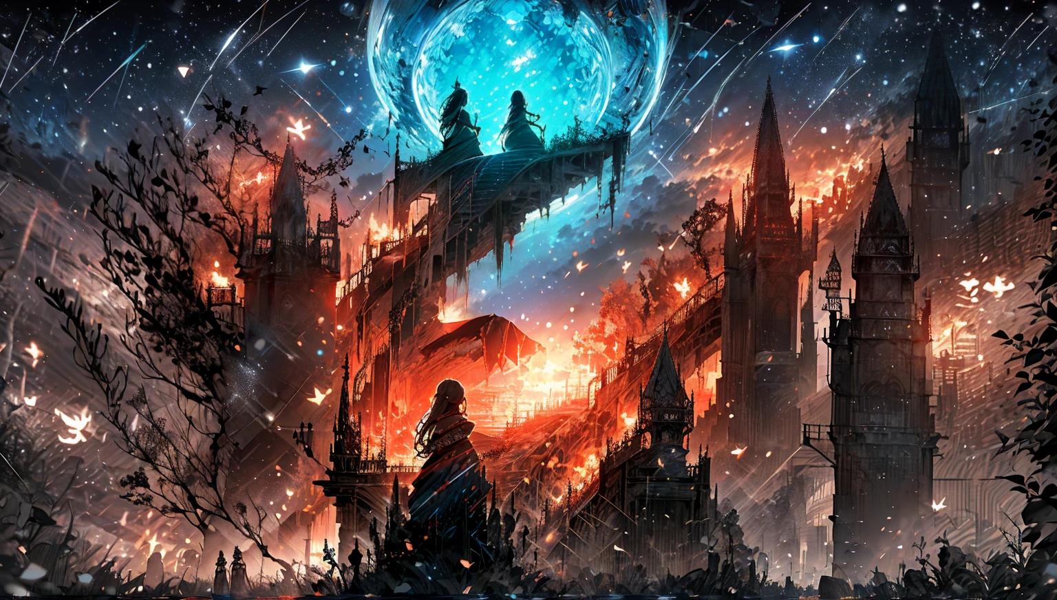 A close-up view of a lively Vistani camp by Tser Lake from the Curse of Strahd. The scene shows Vistani people gathered closely around a warm, flickering campfire. Some are animatedly telling stories with expressive gestures, while others play guitars and various musical instruments. The colorful, ornate wagons are visible in the background. The atmosphere is vibrant and welcoming, filled with laughter and music. Shadows cast by the firelight create an enchanting and communal ambiance, with the dark, mysterious lake and dense forest softly illuminated in the background.