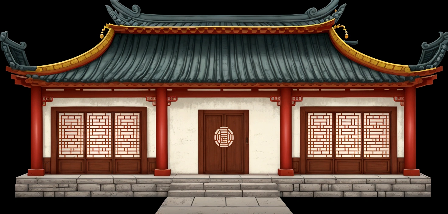 illustration of a traditional chinese building with a door and a window, temple background, palace background, zen temple background, house background, background depicting a temple, background art, inspired by Dong Yuan, random background scene, 2d game asset, 2 d game environment design, artwork in the style of z.w. gu, videogame asset, game asset, background artwork