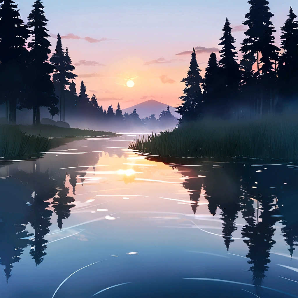Quiet lake at dawn. symbolizing peace